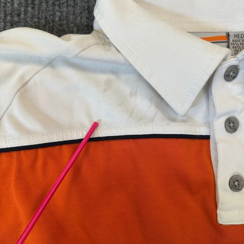 No Fear Mens Colorblock Polo Shirt Medium Grey Orange White Y2K Skater Style